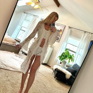 Sheer White Lace Duster Bridal Coquette Robe